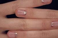 03 shiny blush nails with rose gold glitter is a gorgeous idea for a glam or NYE wedding