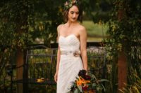 bride in a floral crown for a fall wedding shoot
