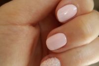 04 a blush wedding manicure and a white glitter accent nail for a winter or just glam bride
