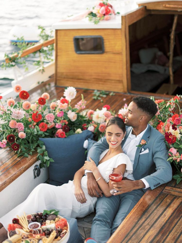 The ship was decorated with super lush and bright florals