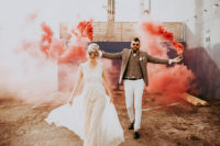 wedding photo with smoke bombs