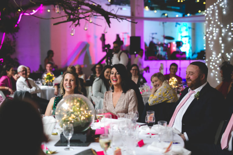 Lights and neon made the reception space bolder and brighter and more modern at the same time