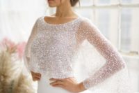 19 a gorgeous wedding separate of a sparkling crop top with wide sleeves and a plain sheath skirt