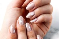 23 blush wedding nails with large white stars look cute, a bit imperfect and very dreamy