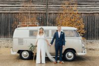 01 This couple went for a laid-back boho fall wedding with lots of greenery and pumpkins