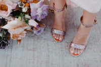 02 The bride was wearing rose gold glitter wedding shoes