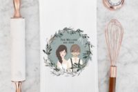 02 a fun illustrated portrait personalized tea towel will be a cute heart-warming gift for a couple