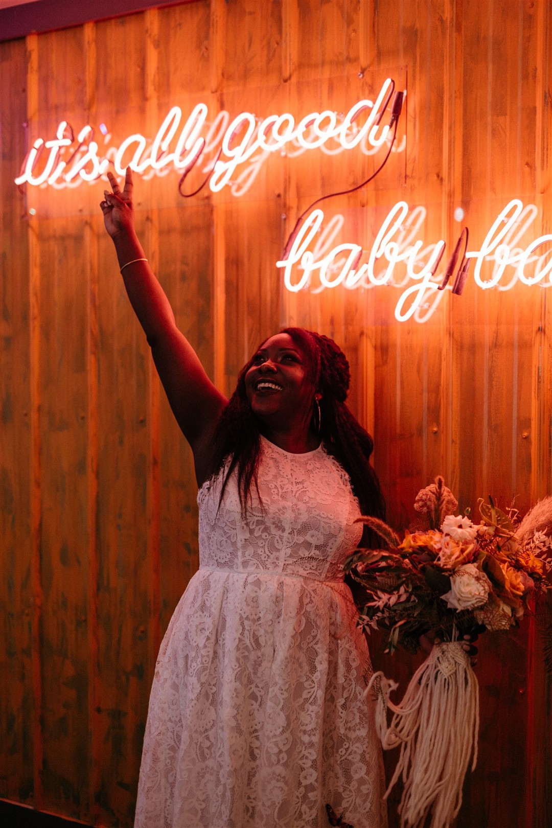 The wedding decor was done with neon lights, too, for a more modern and fresh touch