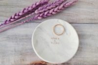 13 a marble ring dish with couple’s names is amazingly minimalist and very trendy