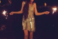 13 a mini sequin dress on thick straps and nude heels will make up a cool NYE look for a warm location
