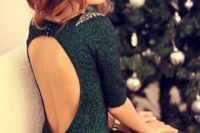 14 a forest green sequin dress with a cutout back and embellished shoulders is a cool statement for any holiday wedding