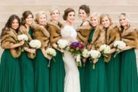 17 emerald green gowns and brown faux fur cover ups make up a chic and bold combo that fits winter