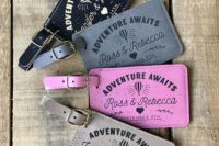 22 colorful personalized leather luggage tags are super cool, especially if the couple is going on a honeymoon