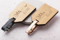 25 personalized wooden luggage tags with belts are amazing for a couple going on a honeymoon