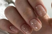 matte nude wedding nails with touches of silver foil are a lovely idea for a modern glam bride