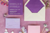 02 The wedding invitation suite was done in purple, lilac and neutrals