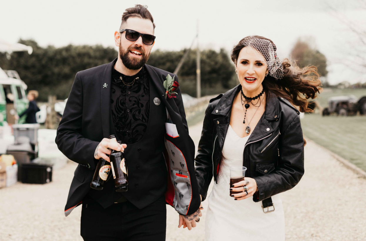 A leather jacket is a must for a rock'n'roll bride