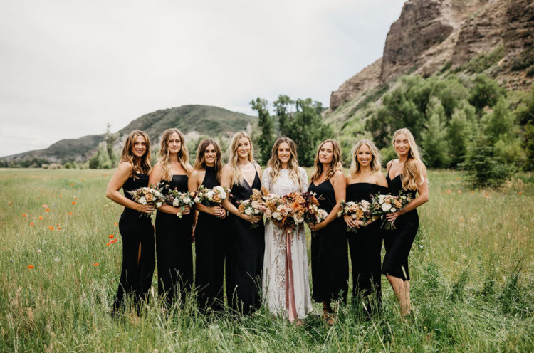 black dresses looks great on bridesmaids
