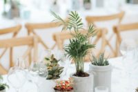 04 a cozy wedding centerpiece made of potted plants and greenery is a cool idea for every wedding