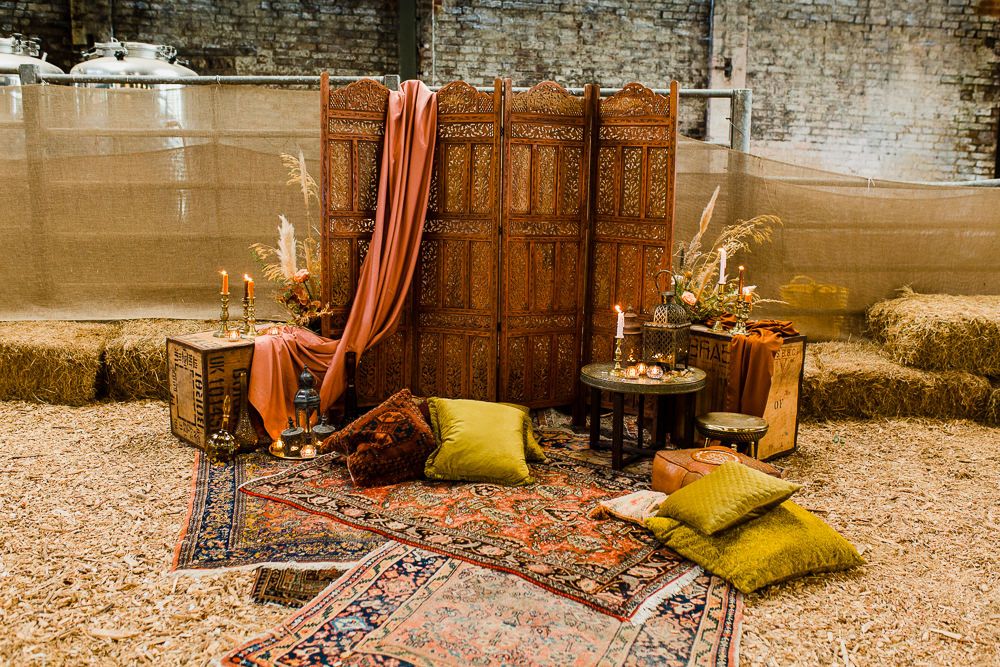 The lounge was truly Moroccan, with jewel tone pillows, candles and candleholders, a carved screen