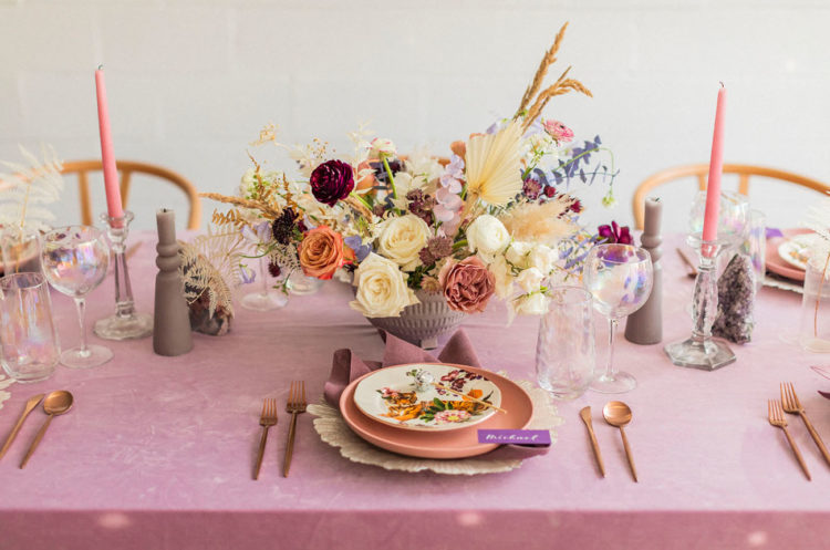 The wedding tablescape was done in pink, peach pink, neutrals