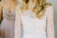 11 a heavily embellished sheath wedding dress with a slip underdress and intricate beading