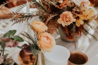 15 gorgeous rust-colored blooms and copper items to match will give an edge to the tablescape