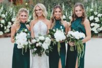 17 emerald halter neckline bridesmaid dresses with front slits look sexy and bold