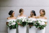 26 chic white off the shoulder maxi bridesmaid dresses are ultimate elegance for a tropical wedding