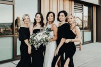 28 gorgeous mismatched black velvet bridesmaid dresses with slits will do for a fall or winter wedding