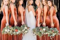 32 fantastic terracotta velvet fitting maxi bridesmaid dresses are pure luxury that fits anyone