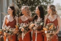 35 terracotta slip bridesmaid dresses with V-necklines are amazing for fall weddings