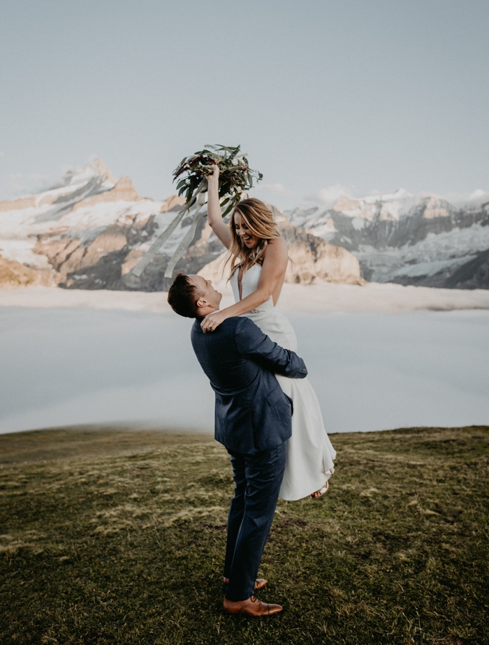 This couple went for a cool modern wedding in the Swiss Alps