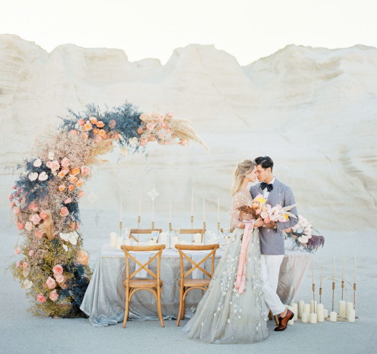 This gorgeous romantic celestial wedding shoot is done in sweet pastel tones and looks out of this world