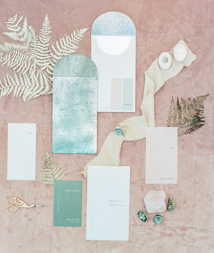 The wedding stationery was inspired by the colors of the Aegean  Sea