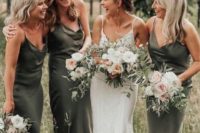 05 dark green maxi and midi silk slip bridesmaid dresses are a bold and cool idea that never goes out of style