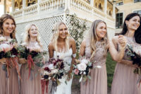 06 The bridesmaids were wearing blush maxi dresses with lace bodices and pleated skirts