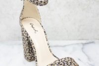 06 leopard print wedding shoes with block heels and ankle straps are a statement accessory in your bridal look