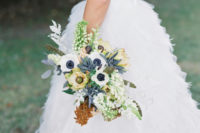 07 The first bridal bouquet was done with white anemones, yellows, greenery and some dried touches