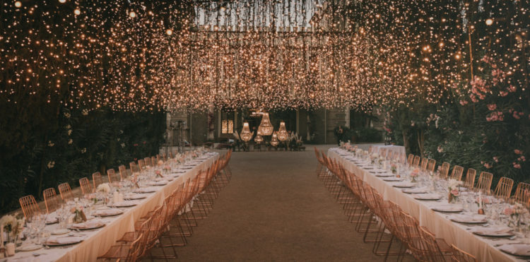 The wedding reception was lit with a light canopy that gave it a unique look