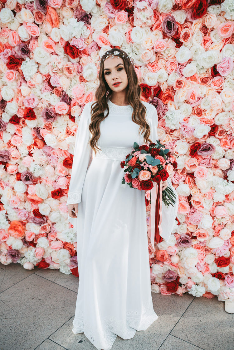 One more wedding dress was a folksy boho one, with a high neckline and long sleeves
