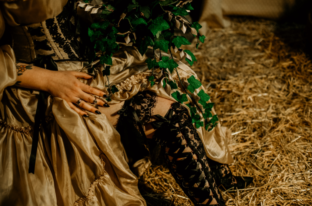 The bride was wearing black lace Victorian boots
