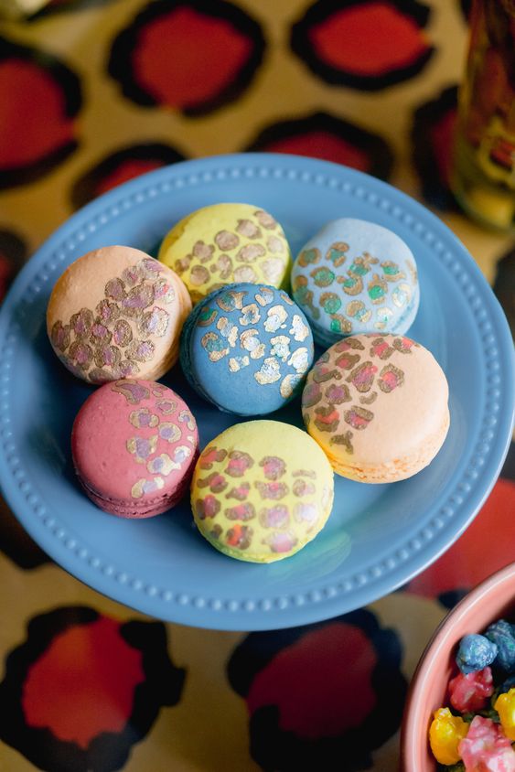 colorful leopard print macarons will complete your wedding dessert table look and add color