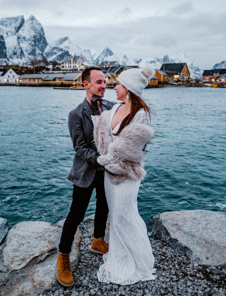 This couple skipped the idea of having a big wedding and decided on an elopement in Norway under the northern lights