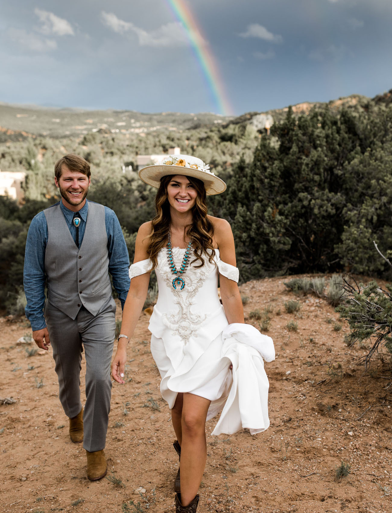 This pretty couple went for a boho western wedding in New Mexico