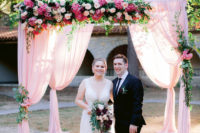 01 This sweet bougainbillea-filled wedding was done in pink shades and took place in Croatia