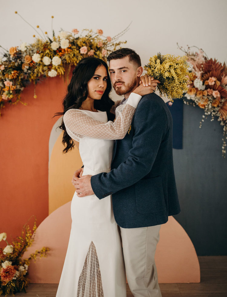 This wedding shoot was done in muted shades, with color blocking and some trendy touches