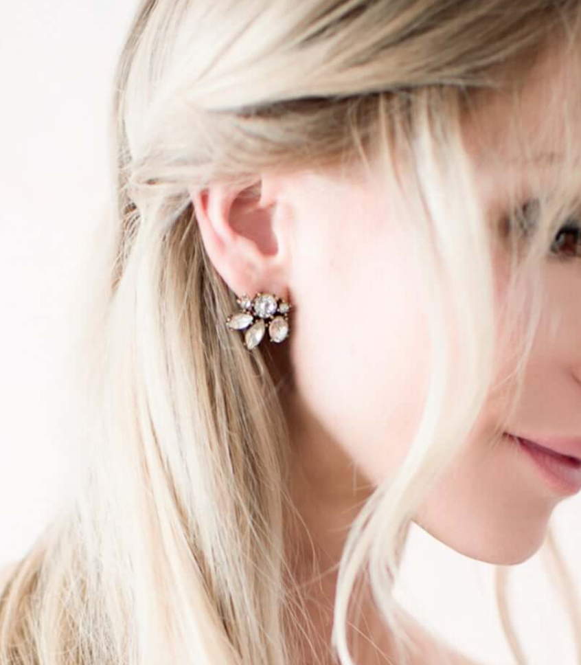 Statement vintage rhinestone earrings will make your bridal look very chic and ultimate