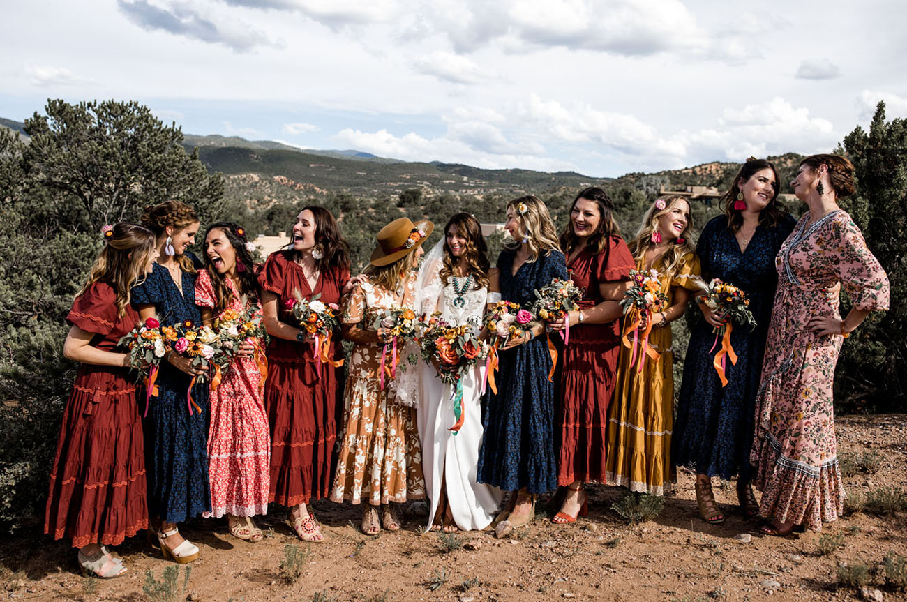 The bride tribe was rocking matching and mismatching bright gowns