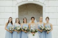04 The bridesmaids were wearing mismatching blue maxi dresses